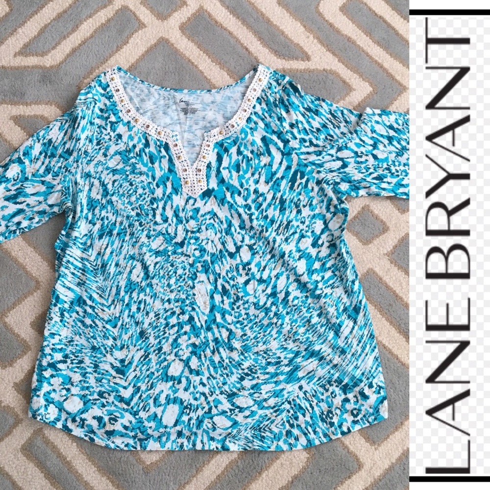 LANE BRYANT VNeck tunic aqua leopard print 22/24